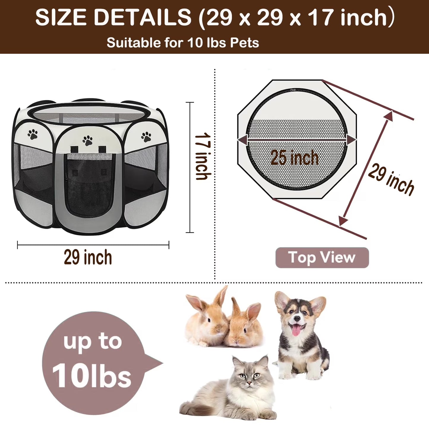 Cat Playpen,29" Pop-Up Cat Cage with Side Pocket,Puppy Playpen for Indoor outside Kitten Playpen 29" Diameter 23" Height