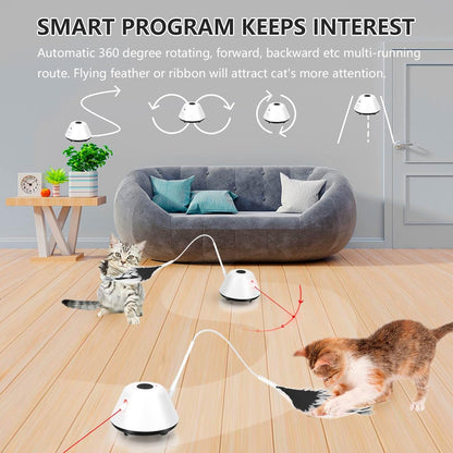 Cat Toy, Interactive Cat Toys for Indoor Cats Exercise, Automated Cat Light Toy with Light and Feathers, Self Rotating Auto Moving Kitten Toys, 3 Modes Electric Cat Toy, Robotic Cat Toy