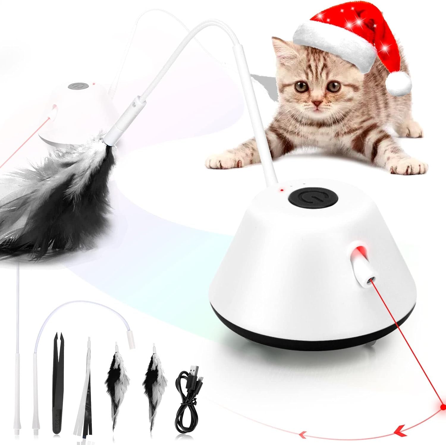 Cat Toy, Interactive Cat Toys for Indoor Cats Exercise, Automated Cat Light Toy with Light and Feathers, Self Rotating Auto Moving Kitten Toys, 3 Modes Electric Cat Toy, Robotic Cat Toy
