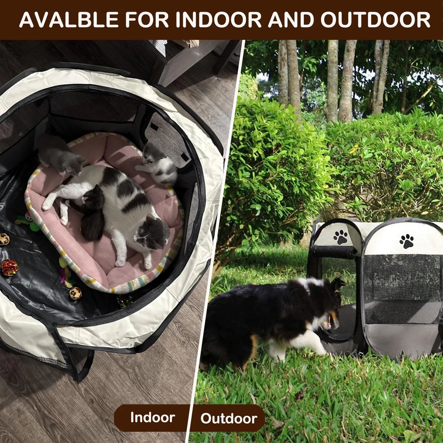 Cat Playpen,29" Pop-Up Cat Cage with Side Pocket,Puppy Playpen for Indoor outside Kitten Playpen 29" Diameter 23" Height