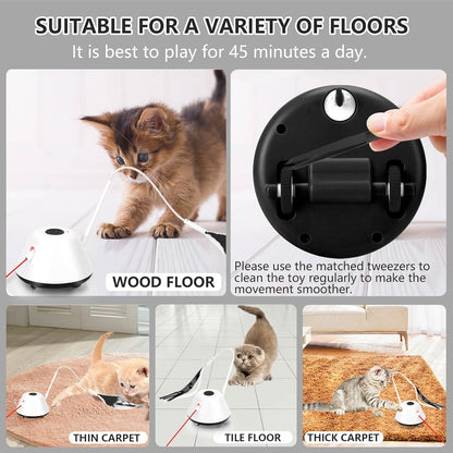 Cat Toy, Interactive Cat Toys for Indoor Cats Exercise, Automated Cat Light Toy with Light and Feathers, Self Rotating Auto Moving Kitten Toys, 3 Modes Electric Cat Toy, Robotic Cat Toy