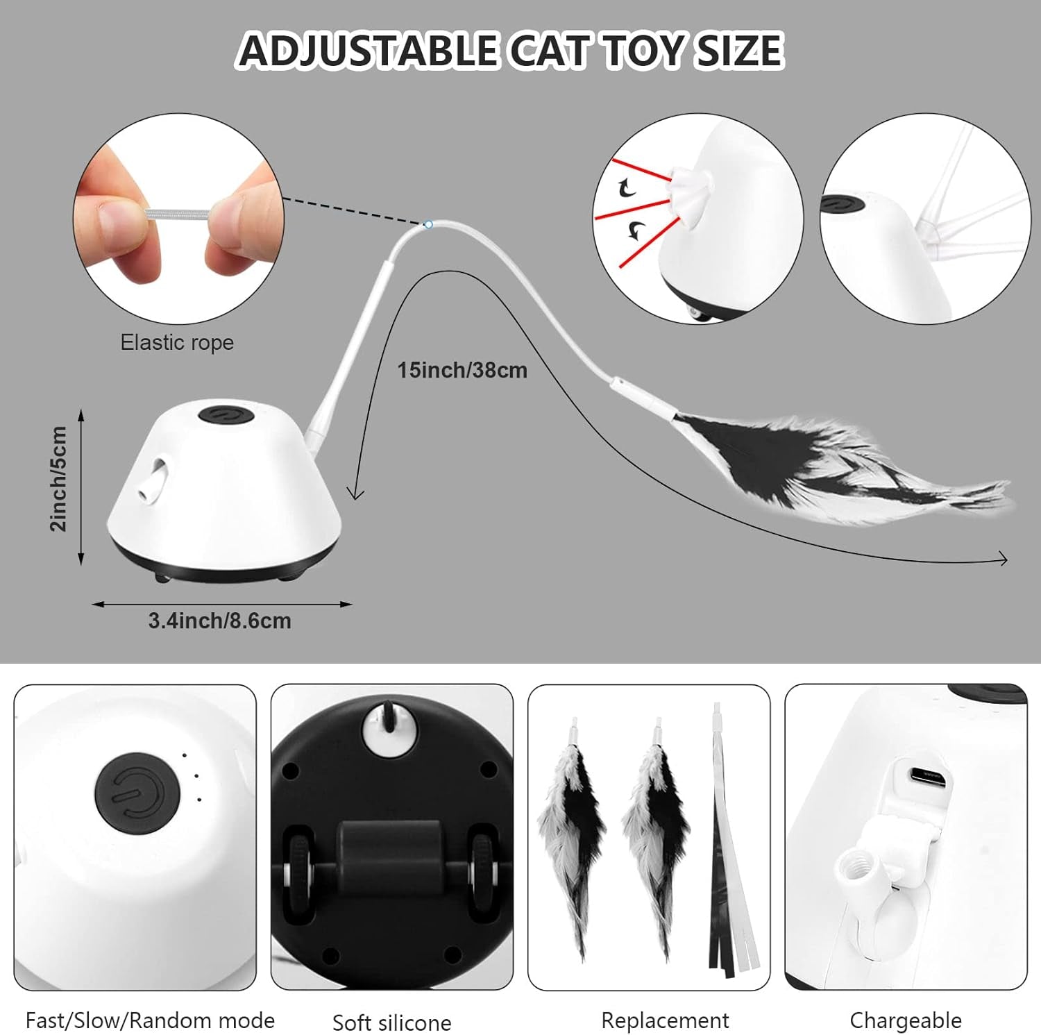 Cat Toy, Interactive Cat Toys for Indoor Cats Exercise, Automated Cat Light Toy with Light and Feathers, Self Rotating Auto Moving Kitten Toys, 3 Modes Electric Cat Toy, Robotic Cat Toy