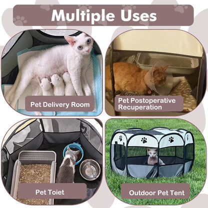 Cat Playpen,29" Pop-Up Cat Cage with Side Pocket,Puppy Playpen for Indoor outside Kitten Playpen 29" Diameter 23" Height