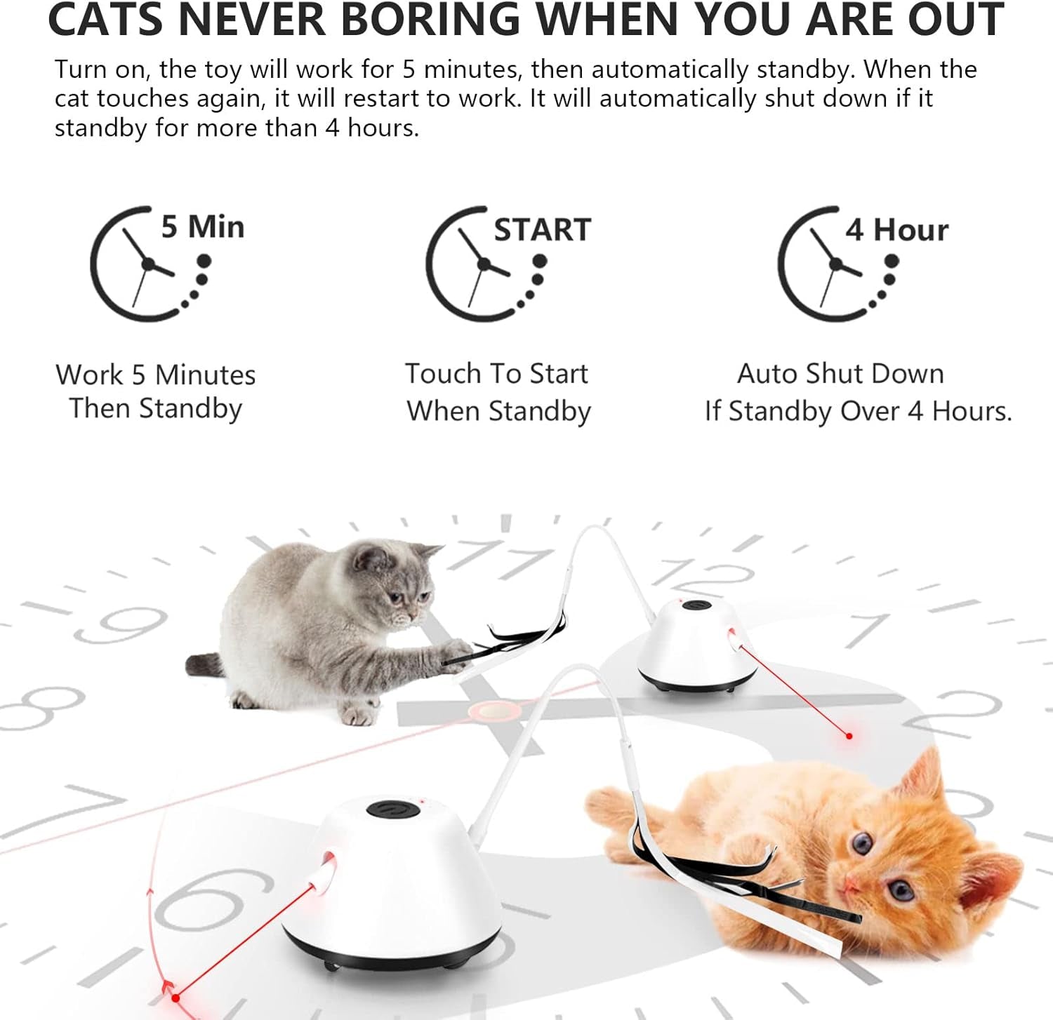 Cat Toy, Interactive Cat Toys for Indoor Cats Exercise, Automated Cat Light Toy with Light and Feathers, Self Rotating Auto Moving Kitten Toys, 3 Modes Electric Cat Toy, Robotic Cat Toy